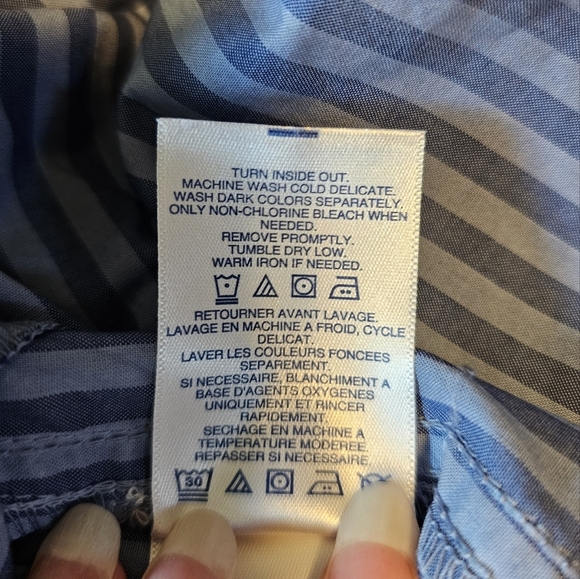 Lands End Womens Cotton Poplin Button-Down Shirt Dress, Cobalt Varsity Stripe 1X - Picture 9 of 10